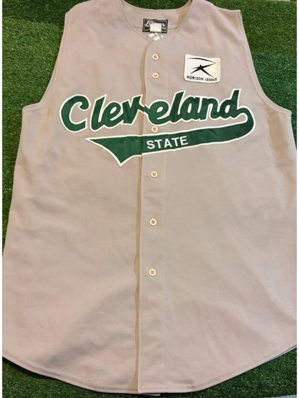 Vintage Cleveland State Vikings jersey mens XL gray green baseball game worn 90s